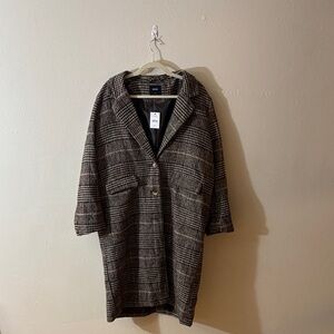 Cotton On Brown and White Plaid Trench Coat